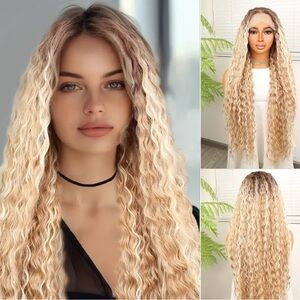 Long Blonde lace Wavy Wig 30 inches synthetic lace wig